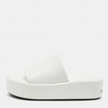 Balenciaga White Leather Rise Platform Slide Sandals Size 38