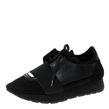 Pre Owned Balenciaga Black Leather and Mesh Match Lace Up Sneakers Size 37