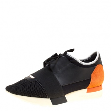 Pre Owned Balenciaga Two Tone Leather and Suede Race Runner Sneakers Size 37 