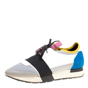 Pre Owned Balenciaga Multicolor Mesh And Suede Race Runner Sneakers Size 39