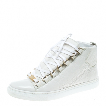 Pre Owned Balenciaga White Leather Arena Platform Sneakers Size 37