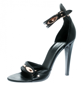 Pre Owned Balenciaga Black Leather Buckle Detail Ankle Strap Sandals Size 41