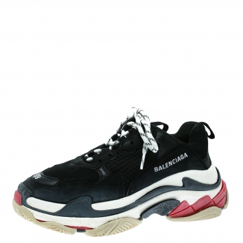 Pre Owned Balenciaga Black Mesh And Leather Triple S Platform Sneakers Size 38