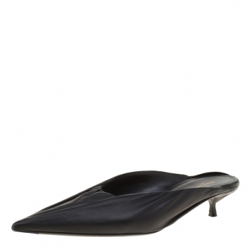 Pre Owned Balenciaga Black Leather Knife Pointed Toe Mules Size 39