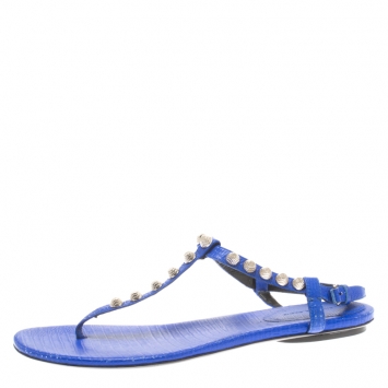 Pre Owned Balenciaga Blue Studded Leather Arena Thong Sandals Size 41