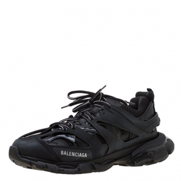 Pre Owned Balenciaga Black Leather/Mesh Track Lace Up Sneakers Size 41
