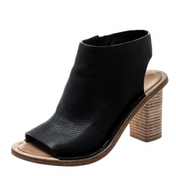 Pre Owned Balenciaga Black Leather Open Toe Block Heel Sandals Size 37