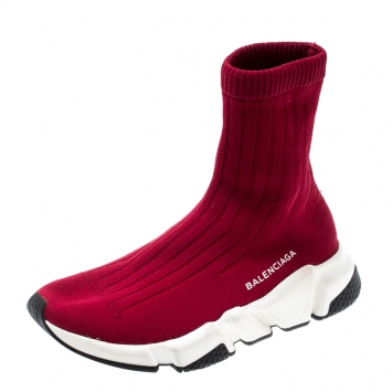 Pre Owned Balenciaga Red Cotton Knit Speed Sock Sneakers Size 36