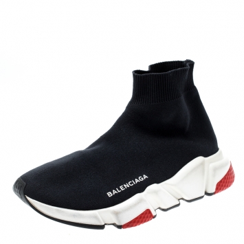 Pre Owned Balenciaga Black Knit Fabric Speed Trainer Sneakers Size 36