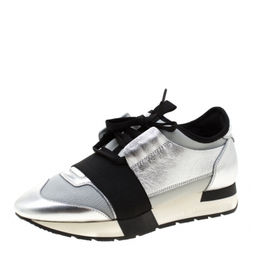 Pre Owned Balenciaga Tricolor Mesh And Leather Race Runner Sneakers Size 36