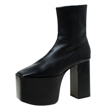 Pre Owned Balenciaga Black Leather Platform Ankle Boots Size 39