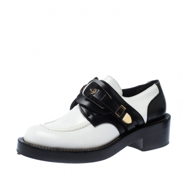 Pre Owned Balenciaga Monochrome Leather Buckle Detail Derby Size 38.5