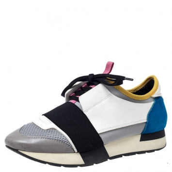 Pre Owned Balenciaga Multicolor Leather and Suede Race Runner Sneakers Size 36 