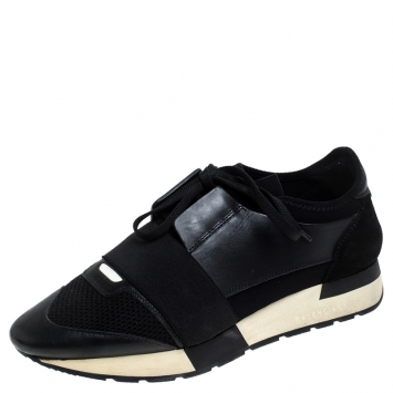 Pre Owned Balenciaga Black Mesh/Suede Leather Race Stretch Lace Up Sneakers Size 39
