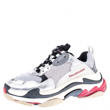 Pre Owned Balenciaga Multicolor Mesh, Nubuck And Leather Triple S Platform Sneakers Size 39