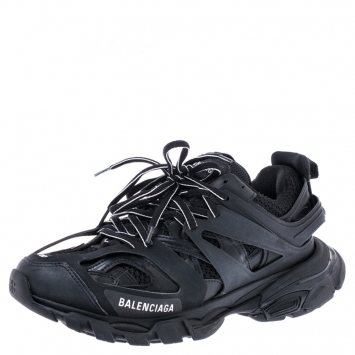 Pre Owned Balenciaga Black Leather And Mesh Track Trainers Size 39