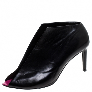 Pre Owned Balenciaga Black Leather Split Vamp Open Toe Booties Size 38.5