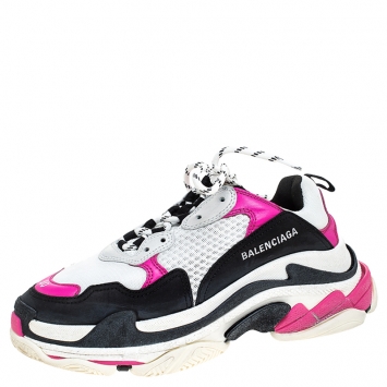 Pre Owned Balenciaga Multicolor Nubuck, Mesh And Leather Triple S Trainer Sneakers Size 40