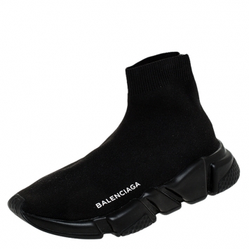 Pre Owned Balenciaga Black Knit Fabric Speed Trainers Sneakers Size 35