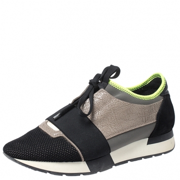 Pre Owned Balenciaga Tri Color Leather and Suede Race Runner Sneakers Size 39