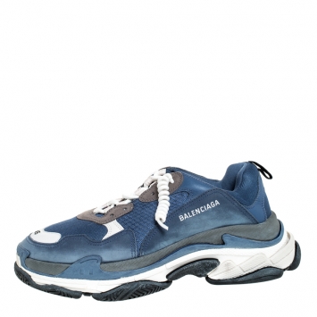 Pre Owned Balenciaga Blue/White Mesh, Nubuck And Leather Triple S Sneakers Size 45