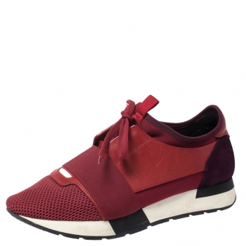 Pre Owned Balenciaga Red/Purple Suede Leather And Mesh Race Runner Sneakers Size 39