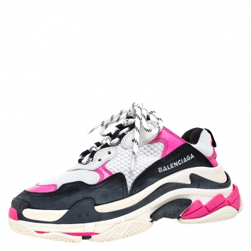 Pre Owned Balenciaga Multicolor Mesh And Leather Triple S Platform Sneakers Size 38