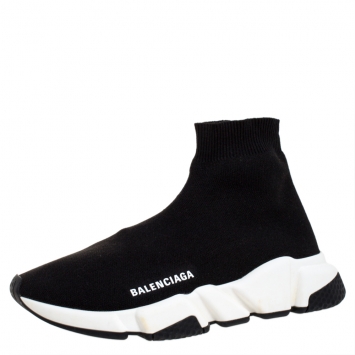 Pre Owned Balenciaga Black Knit Fabric Speed Trainer Sneakers Size 38