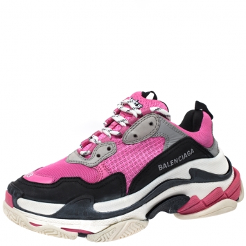 Pre Owned Balenciaga Multicolor Mesh And Leather Triple S Platform Sneakers Size 38