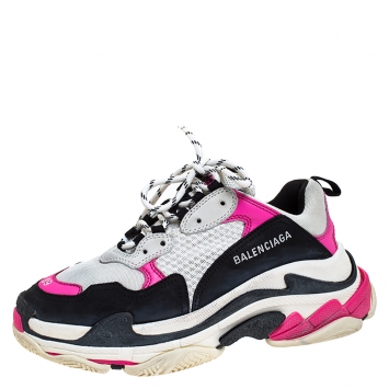 Pre Owned Balenciaga Multicolor Mesh And Leather Triple S Platform Sneakers Size 39