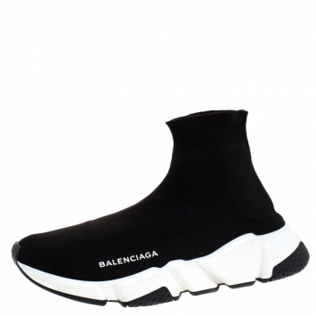 Pre Owned Balenciaga Black Knit Fabric Speed Trainer Sneakers Size 38