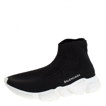 Pre Owned Balenciaga Black Knit Fabric Speed Trainer Sneakers Size 39