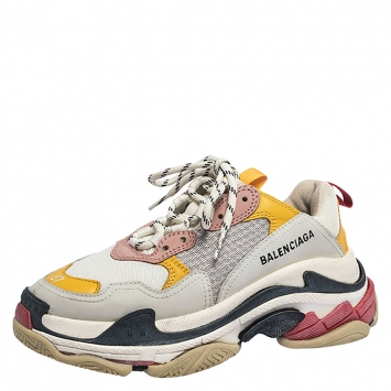 Pre Owned Balenciaga Multicolor Mesh, Nubuck And Leather Triple S Platform Sneakers Size 37