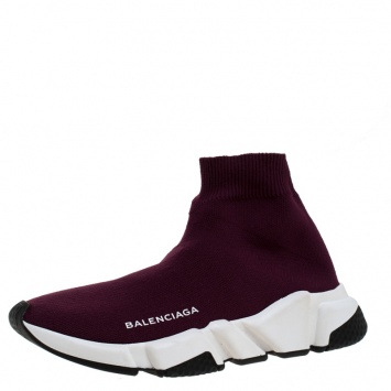 Pre Owned Balenciaga Burgundy Knit Fabric Speed Trainer Sneakers Size 37