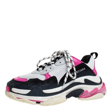 Pre Owned Balenciaga Multicolor Mesh And Leather Triple S Platform Sneakers Size 39