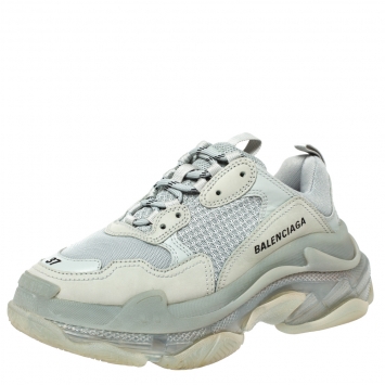 Pre Owned Balenciaga Grey Mesh And Leather Triple S Clear Sole Platform Sneakers Size 37