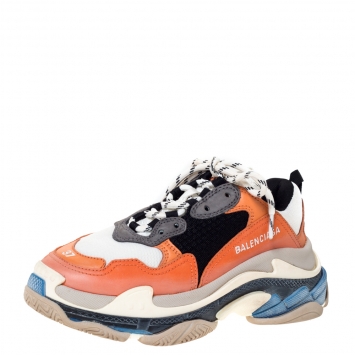 Pre Owned Balenciaga Multicolor Nubuck, Mesh And Leather Triple S Trainer Sneakers Size 37