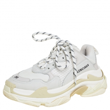 Pre Owned Balenciaga White/Beige Mesh And Nubuck Leather Triple S Low Top Sneakers Size 36