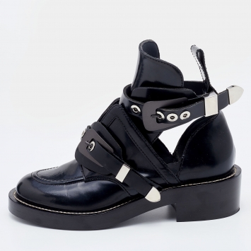 Pre Owned Balenciaga Black Leather Ceinture Ankle Boots Size 38