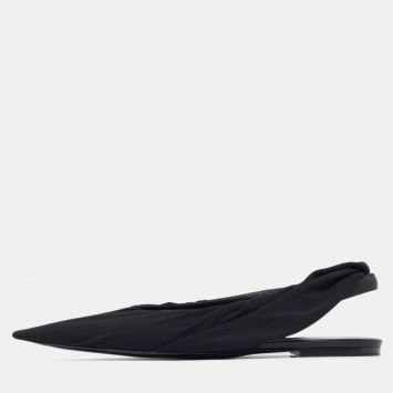 Pre Owned Balenciaga Black Fabric and Leather Knife Slingback Ballet Flats Size 40 