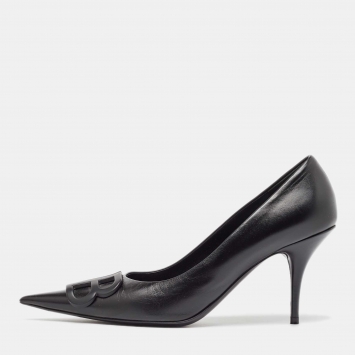 Pre Owned Balenciaga Black Leather BB Knife Pumps Size 38.5
