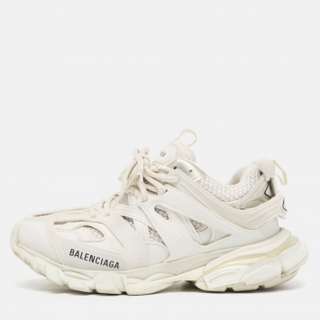 Pre Owned Balenciaga White Leather and Mesh Track Sneakers Size 37