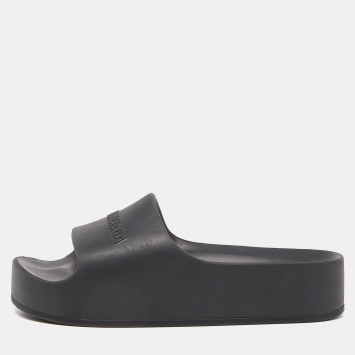 Pre Owned Balenciaga Black Rubber Platform Flat Slides Size 40