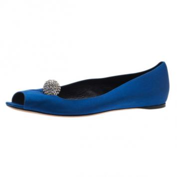 Pre Owned Dior Blue Satin Embellished Ballet Flats Size 39