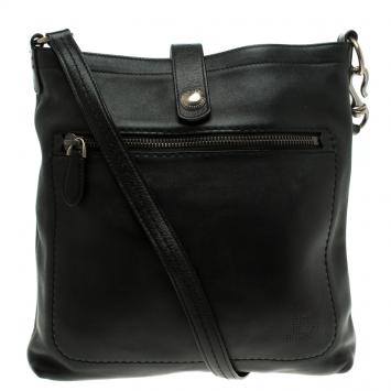 Pre Owned Bally Black Leather B Logo Crossbody Bag