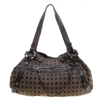 Pre Owned Bally Dark Beige/Black Monogram Canvas Hobo