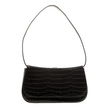 Pre Owned Bally Black Croc Embossed Leather Flap Shoulder Bag