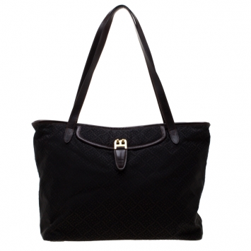 Pre Owned Bally Dark Brown Nylon and Leather Shopper Tote 