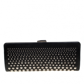 Pre Owned Bally Black Leather Studded Clutch