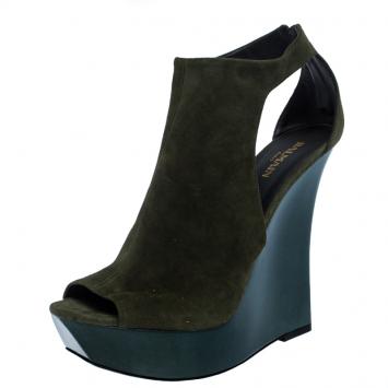 Pre Owned Balmain Green Suede Amaya Cutout Platform Sandals Size 40